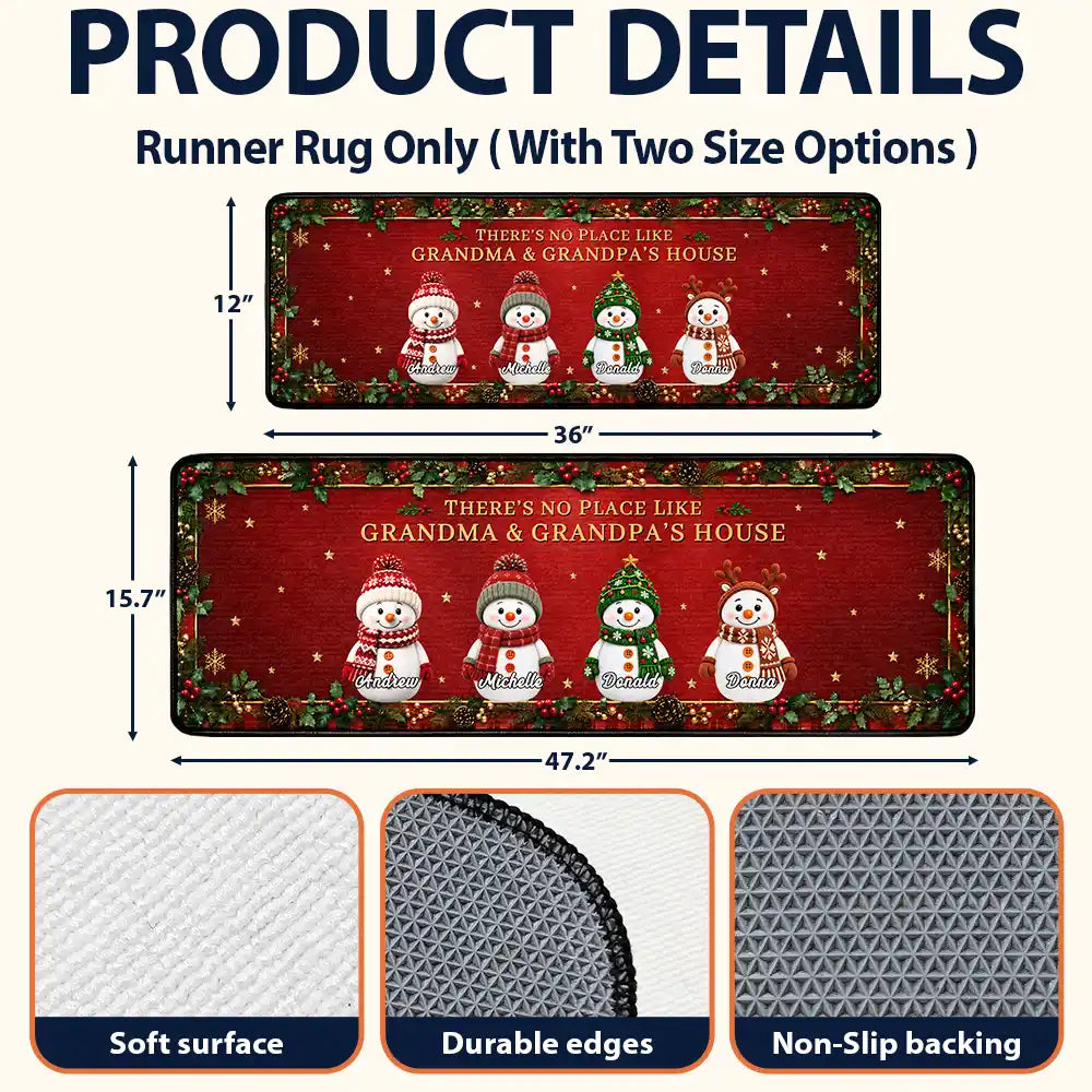 Top Market,Sentimental,Christmas,Grandparents,Icon - Home Sweet Grandma & Grandpa's, Snowman Family - Personalized Runner Rug