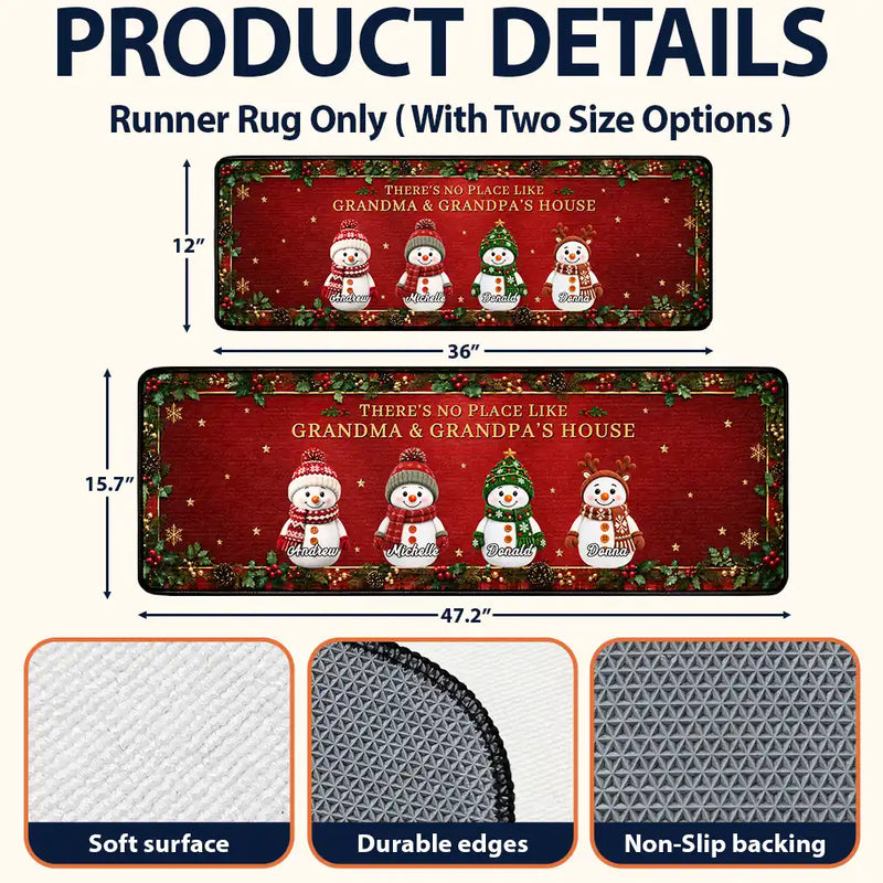 Top Market,Sentimental,Christmas,Grandparents,Icon - Home Sweet Grandma & Grandpa's, Snowman Family - Personalized Runner Rug