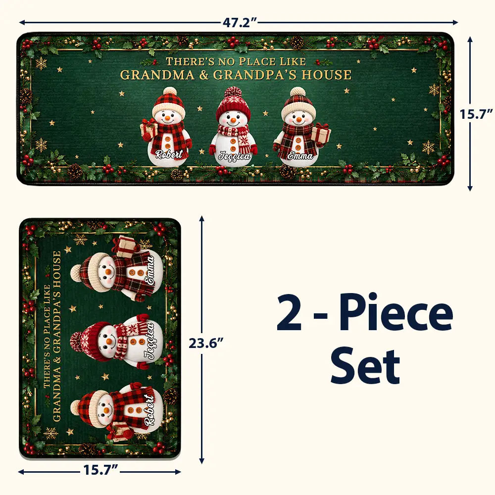 Top Market,Sentimental,Christmas,Grandparents,Icon - Home Sweet Grandma & Grandpa's, Snowman Family - Personalized Runner Rug