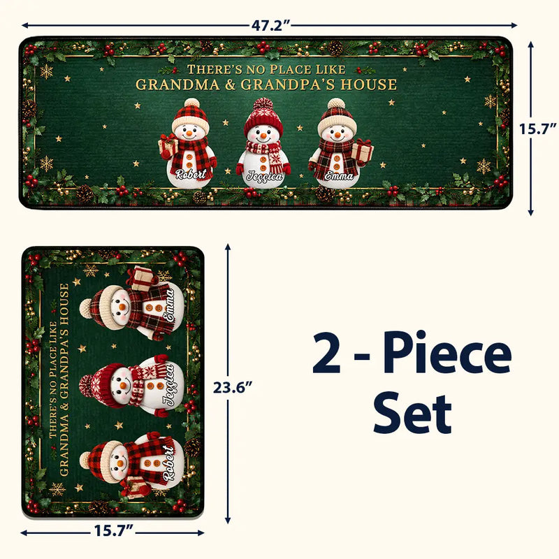 Top Market,Sentimental,Christmas,Grandparents,Icon - Home Sweet Grandma & Grandpa's, Snowman Family - Personalized Runner Rug