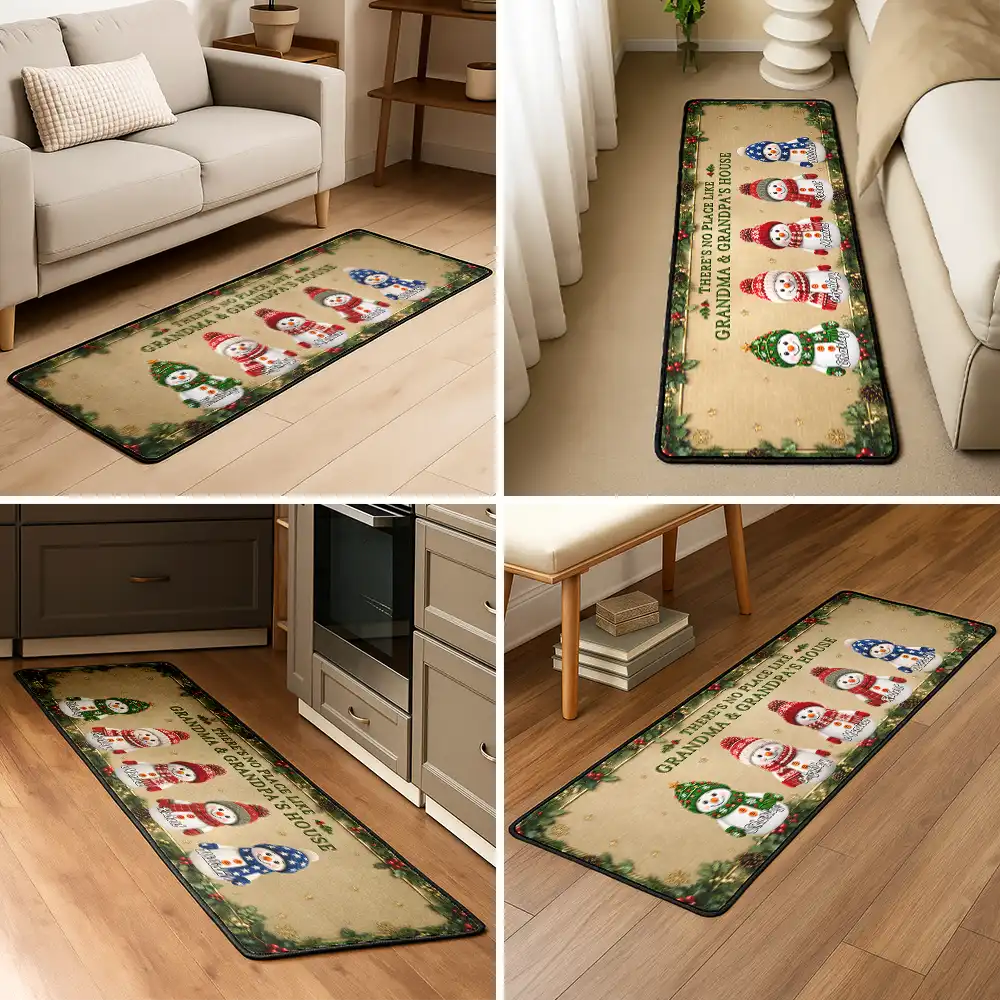 Top Market,Sentimental,Christmas,Grandparents,Icon - Home Sweet Grandma & Grandpa's, Snowman Family - Personalized Runner Rug