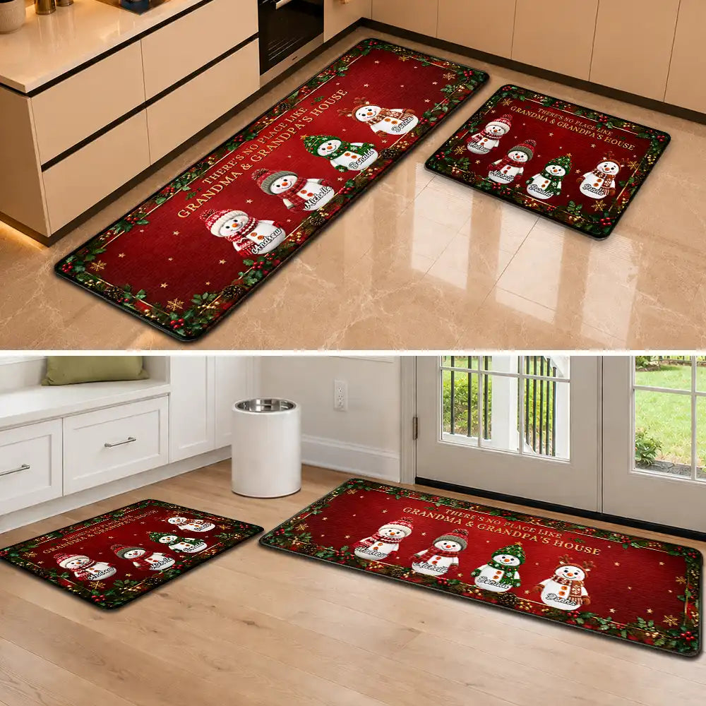 Top Market,Sentimental,Christmas,Grandparents,Icon - Home Sweet Grandma & Grandpa's, Snowman Family - Personalized Runner Rug