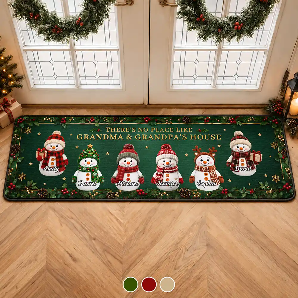 Home Sweet Grandma & Grandpa's, Snowman Family - Personalized Runner Rug