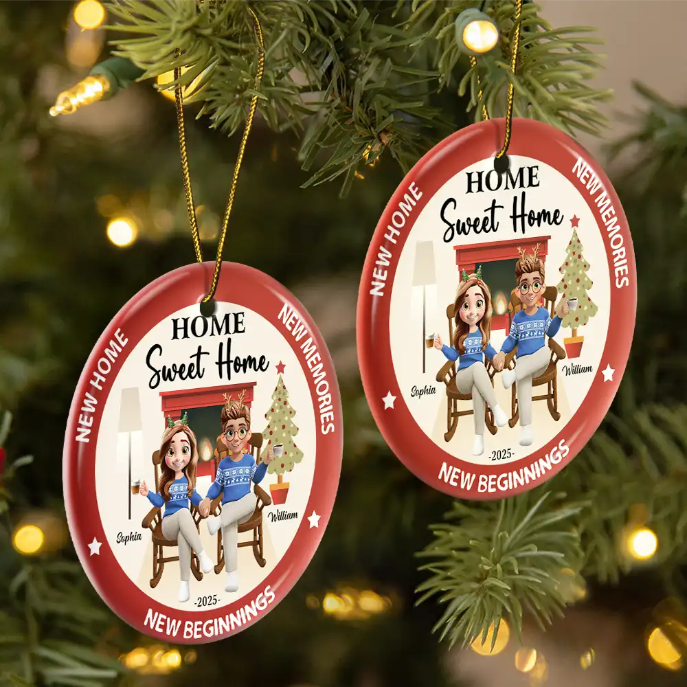 Gift For Couples,Married ,Happy,Christmas - Home Sweet Home - Personalized Circle Ceramic Ornament