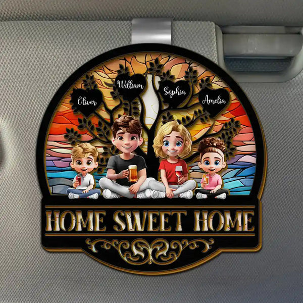 Parents, Family, Love, Happy, Gift For Father - Home Sweet Home Family - Personalized Custom Shaped Car Visor Clip