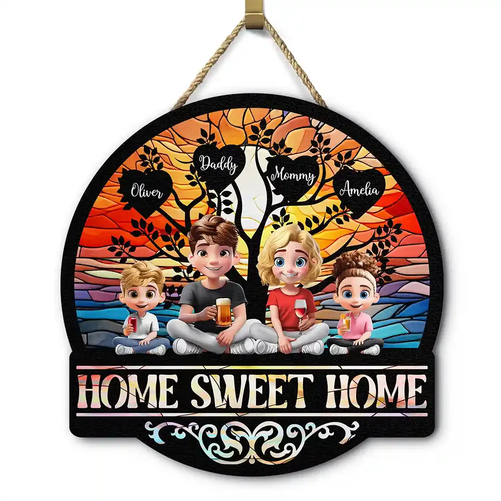 Home Sweet Home Family - Personalized Custom Shaped Wood Sign