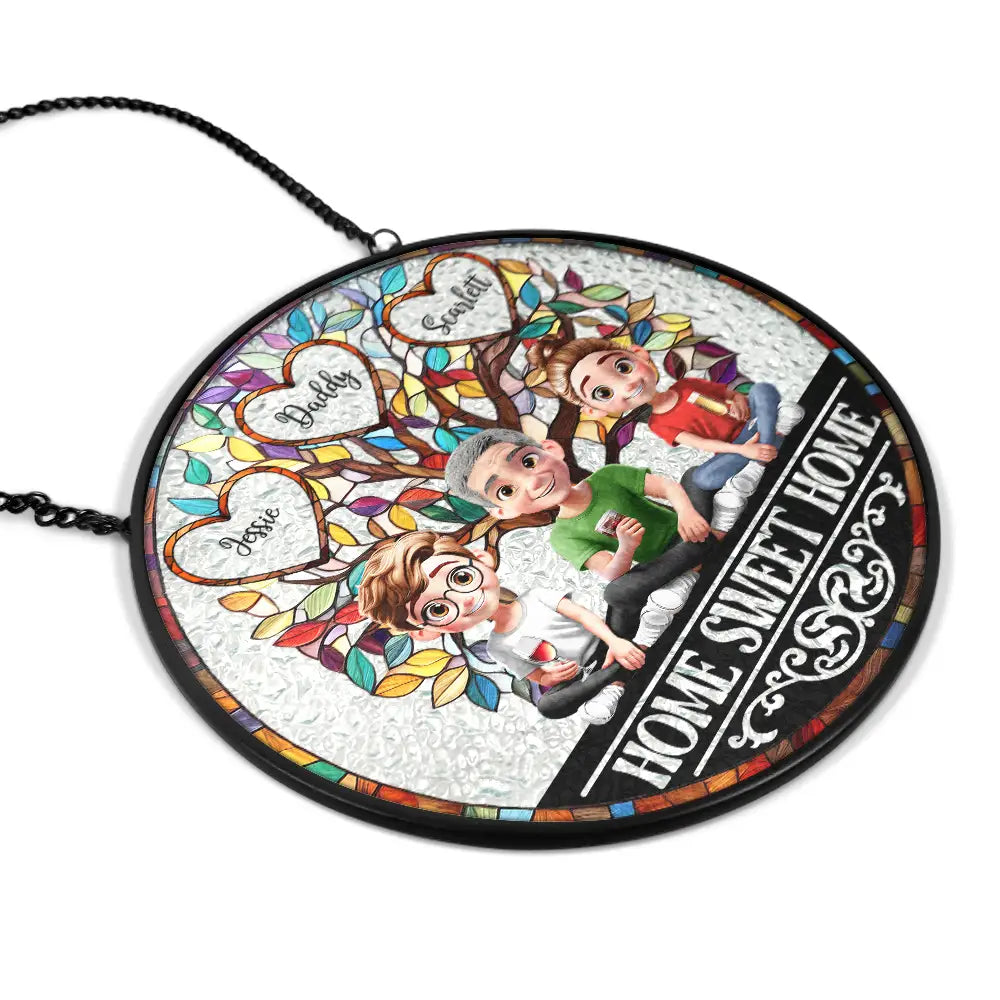 Parents,Family,Love,Happy - Home Sweet Home Family - Personalized Stained Glass Window Hanging Suncatcher