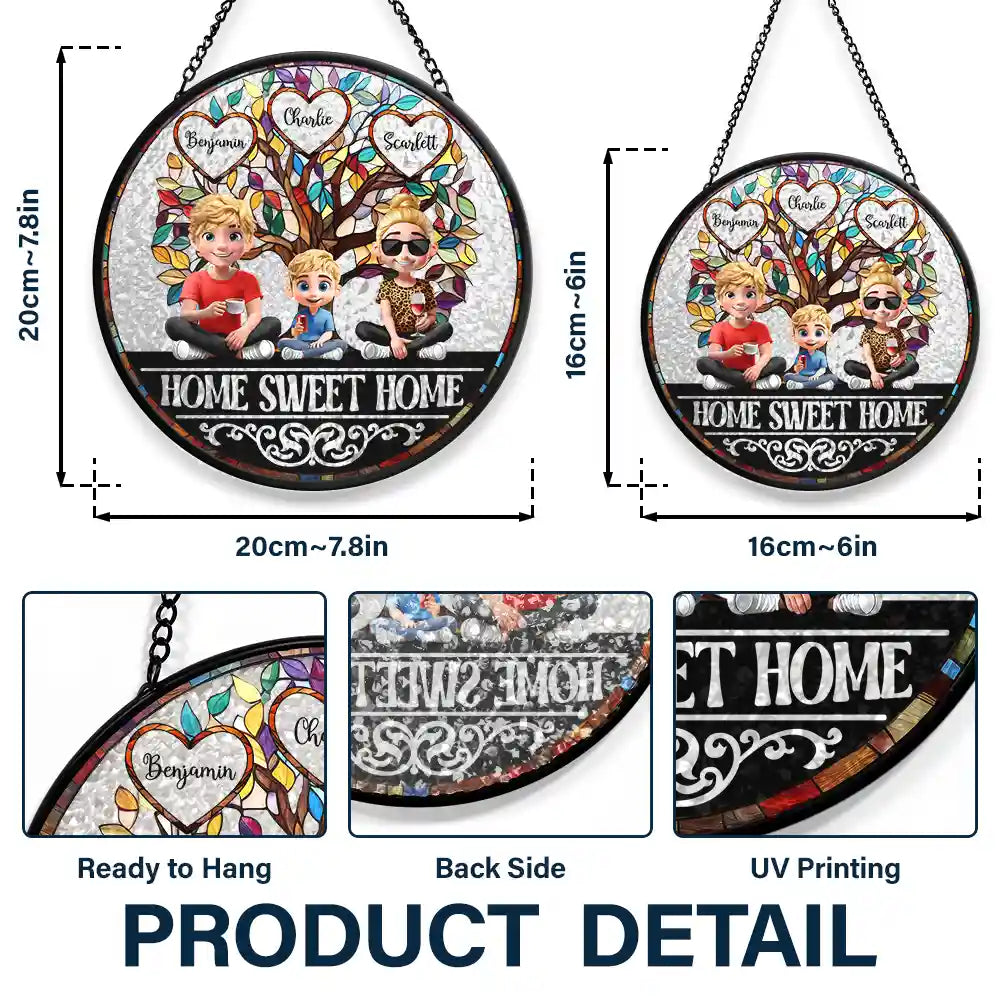 Parents,Family,Love,Happy - Home Sweet Home Family - Personalized Stained Glass Window Hanging Suncatcher