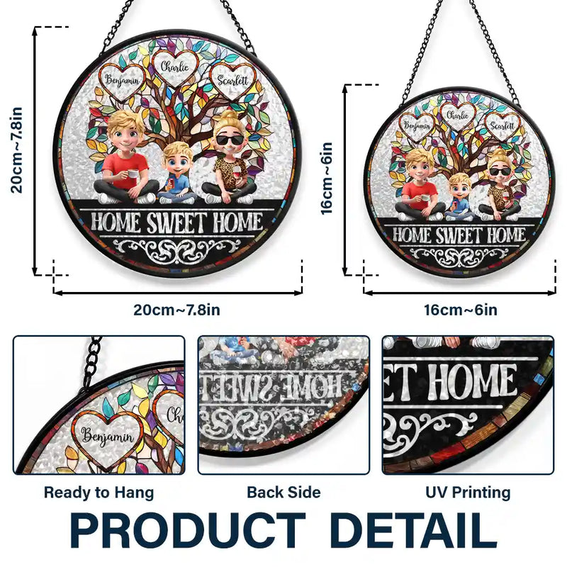 Parents,Family,Love,Happy - Home Sweet Home Family - Personalized Stained Glass Window Hanging Suncatcher
