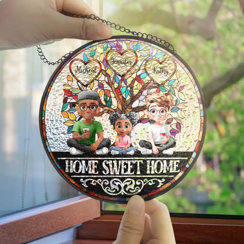 Parents,Family,Love,Happy - Home Sweet Home Family - Personalized Stained Glass Window Hanging Suncatcher
