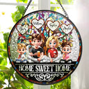 Parents,Family,Love,Happy - Home Sweet Home Family - Personalized Stained Glass Window Hanging Suncatcher