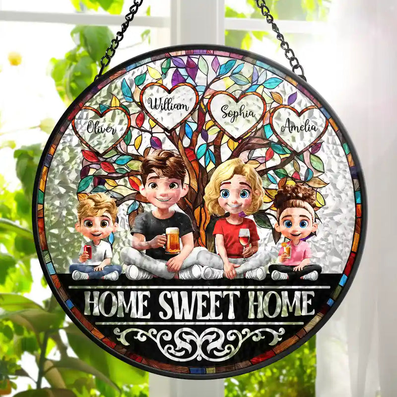 Parents,Family,Love,Happy - Home Sweet Home Family - Personalized Stained Glass Window Hanging Suncatcher