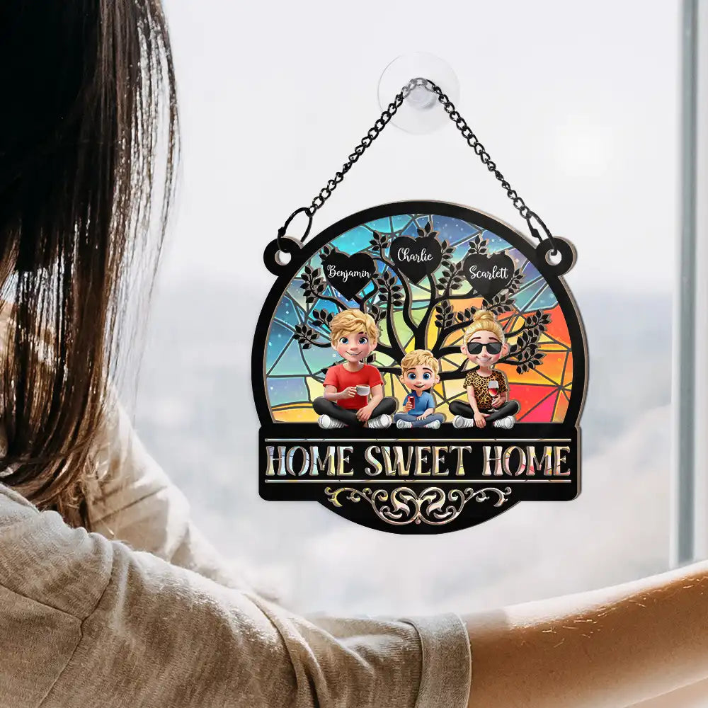 Parents,Family - Home Sweet Home Family - Personalized Window Hanging Suncatcher Ornament
