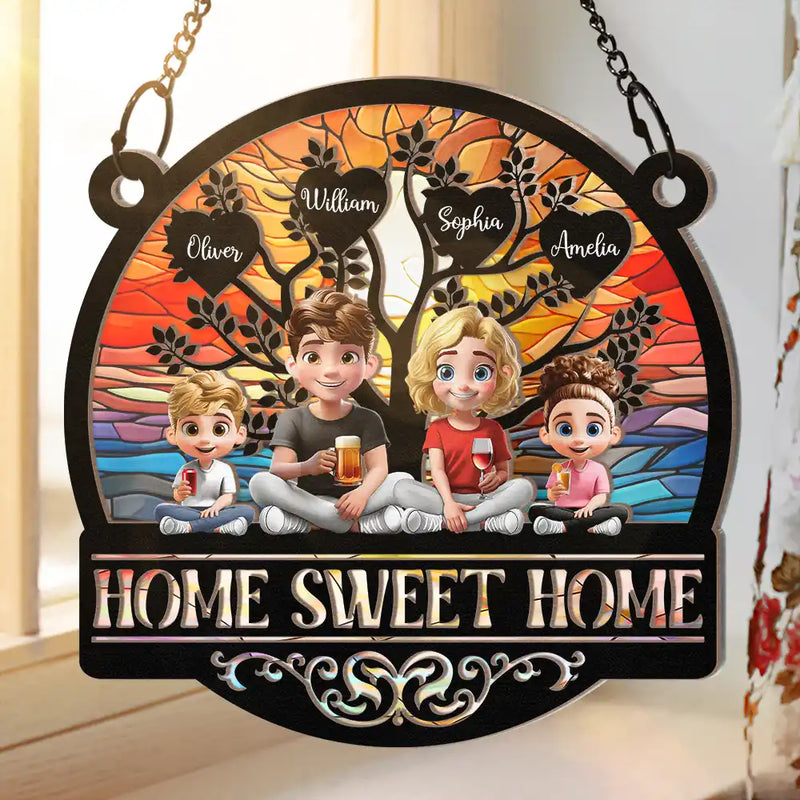 Parents,Family - Home Sweet Home Family - Personalized Window Hanging Suncatcher Ornament
