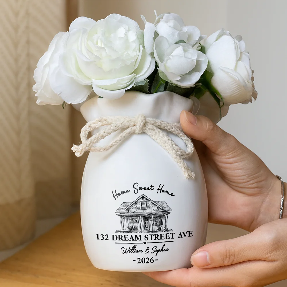 Top Market,Art Design,New House,Cozy,Family,Photo - Pencil Sketch - Remove BG (For Landscape) - Custom Photo Pencil Sketch Home Sweet Home New House - Personalized Ribbon Tie Flower Vase