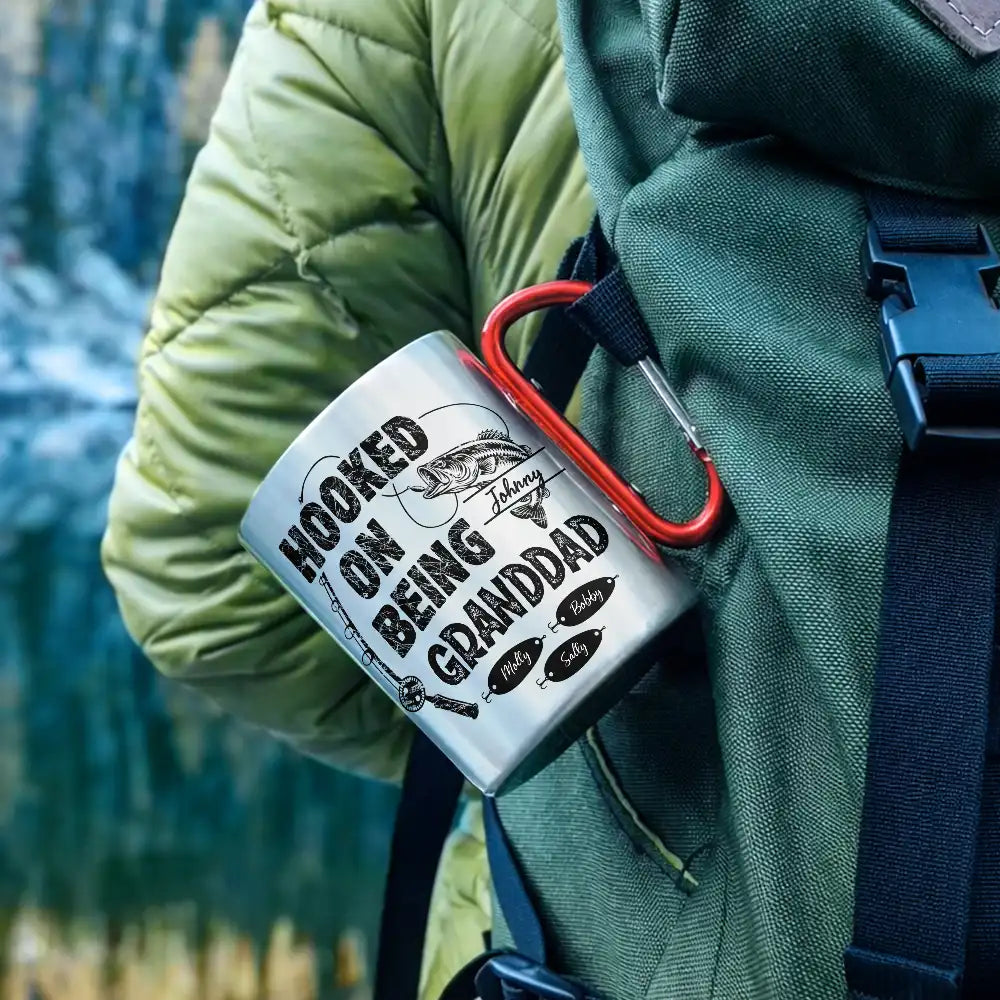 Fishing, Dad - Children, Gift For Father, Gift For Grandpa, Grandpa - Grandkids - Hooked On Being Grandpa Fishing - Personalized Carabiner Mug