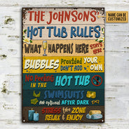 Hot Tub Rules What Happens Here Custom Classic Metal Signs, Hot Tub Decorating Ideas