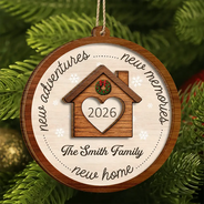 Christmas, Cozy, Custom Text, Family, Indoor Decor, New House - Housewarming Gift For Our First Home - Personalized New Home New Memories 2-Layered Wooden Ornament