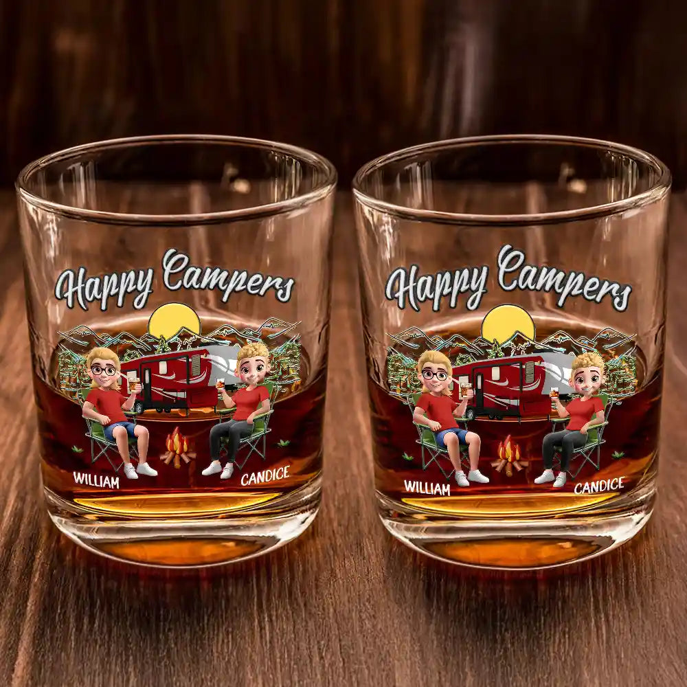 Camping,Campsite,Gift For Couples,Happy,Gift For Husband,Gift For Girlfriend,Gift For Boyfriend,Gift For Wife - Husband And Wife Camping Partners - Personalized Whiskey Glass
