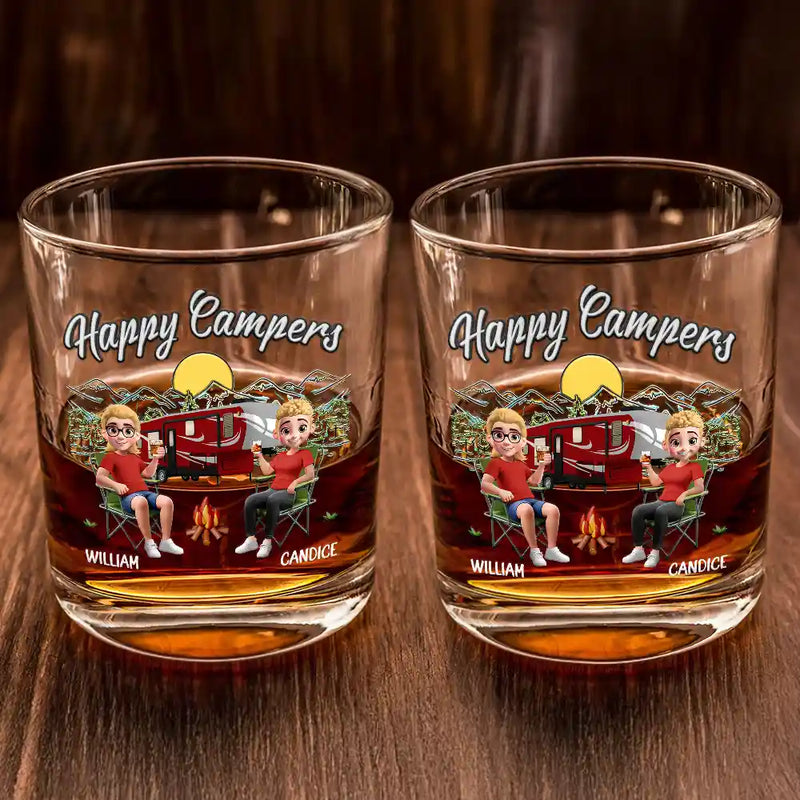 Camping,Campsite,Gift For Couples,Happy,Gift For Husband,Gift For Girlfriend,Gift For Boyfriend,Gift For Wife - Husband And Wife Camping Partners - Personalized Whiskey Glass