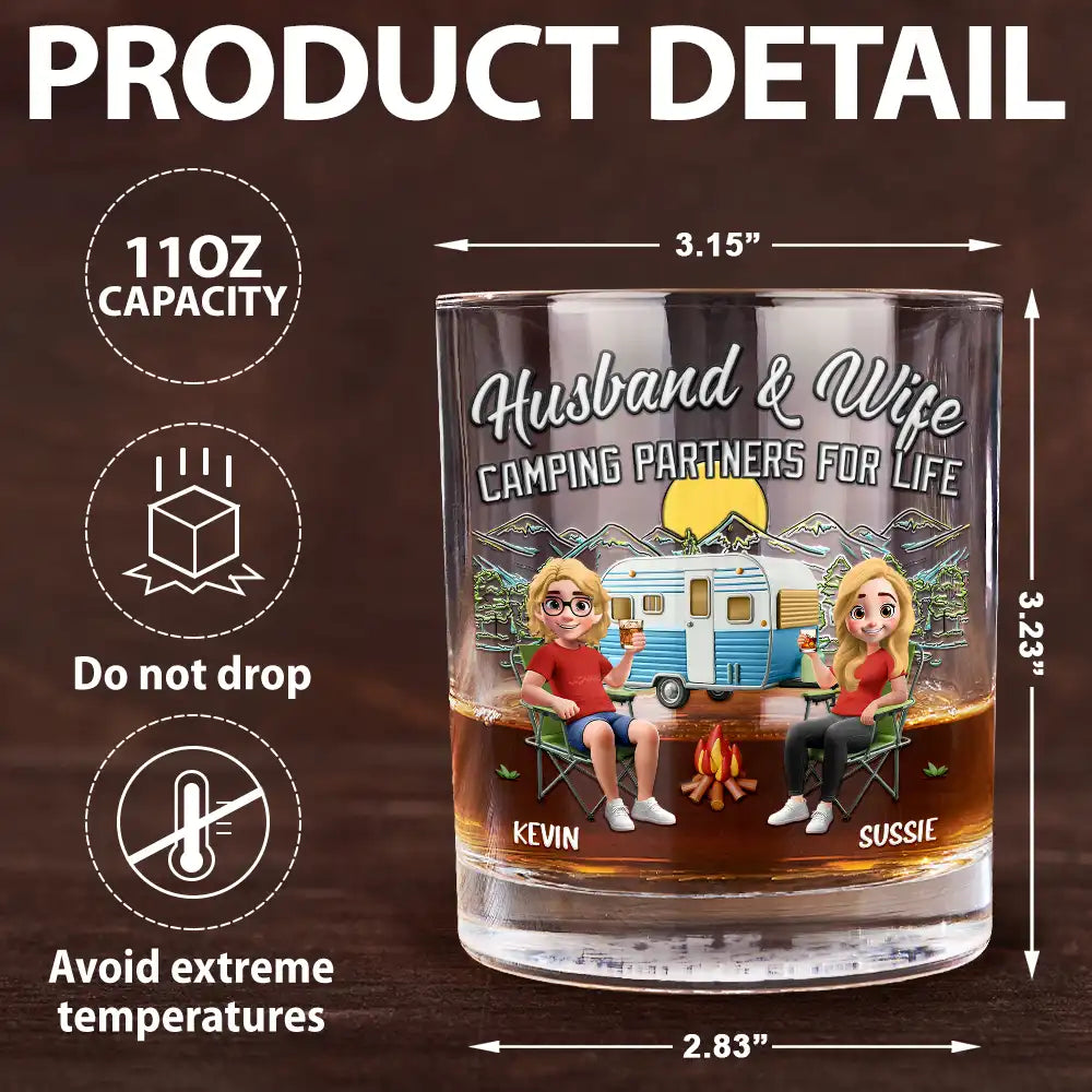 Camping,Campsite,Gift For Couples,Happy,Gift For Husband,Gift For Girlfriend,Gift For Boyfriend,Gift For Wife - Husband And Wife Camping Partners - Personalized Whiskey Glass