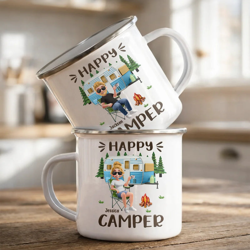Happy,Gift For Husband,Gift For Wife,Gift For Couples,Camping,Campsite,Couple's Hobby - Husband And Wife Camping Partners For Life - Personalized Enamel Mug