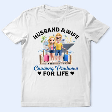 Husband And Wife Cruising Partners For Life 3D Effect Couple - Personalized T Shirt