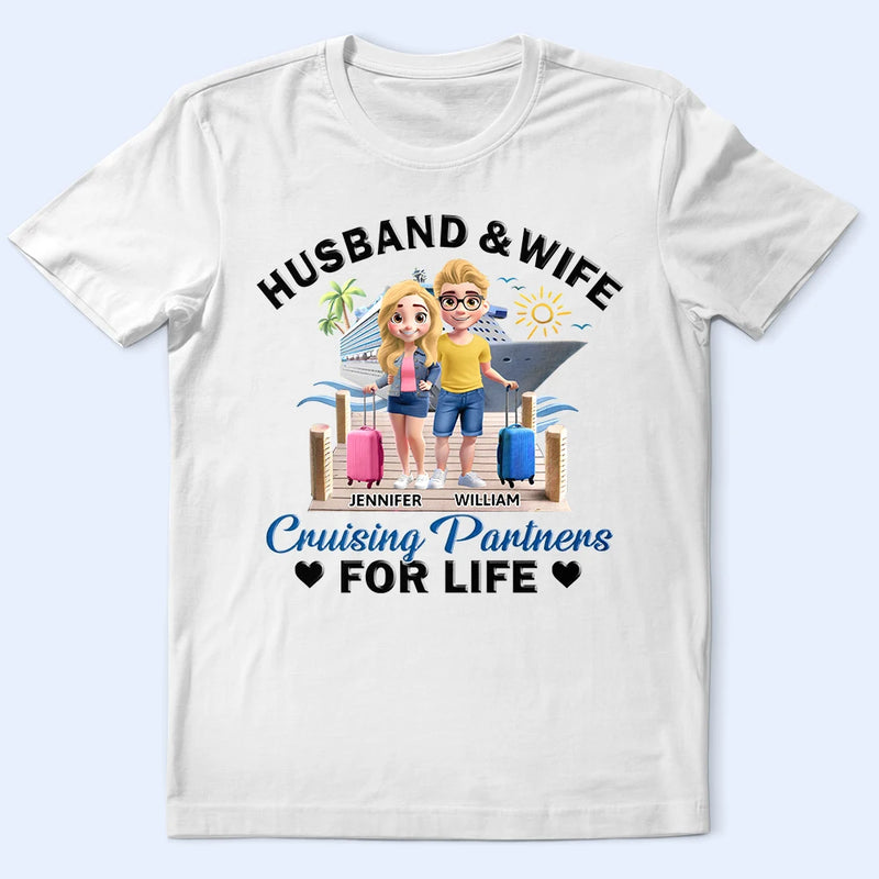 Gift For Couples,Old Couples,Gift For Husband,Gift For Wife,Gift For Boyfriend,Gift For Girlfriend,Cruising,Happy,Vector,Romantic - Husband And Wife Cruising Partners For Life 3D Effect Couple - Personalized T Shirt