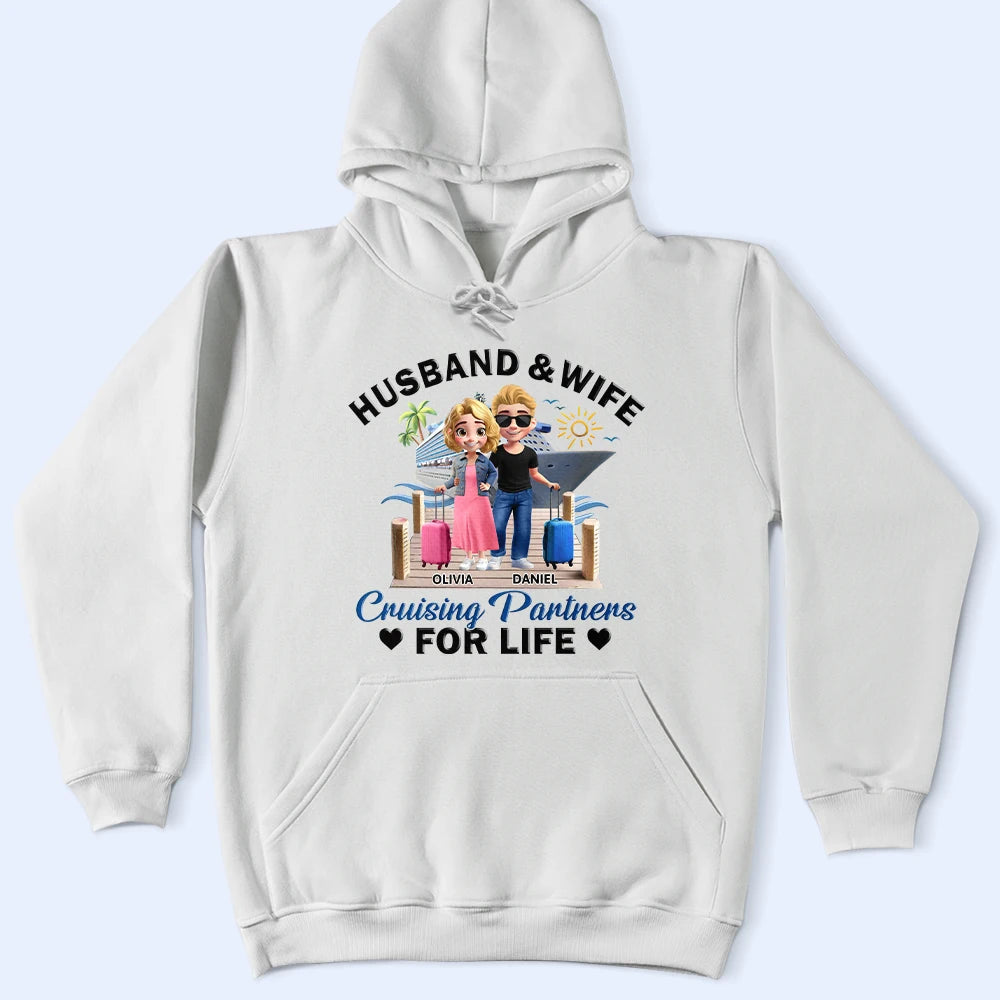 Gift For Couples,Old Couples,Gift For Husband,Gift For Wife,Gift For Boyfriend,Gift For Girlfriend,Cruising,Happy,Vector,Romantic - Husband And Wife Cruising Partners For Life 3D Effect Couple - Personalized T Shirt