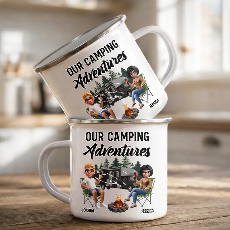 Camping,Campsite,Happy,Gift For Couples,Gift For Husband,Gift For Wife,Gift For Boyfriend,Gift For Girlfriend - Husband & Wife Camping Partners For Life - Personalized Enamel Mug