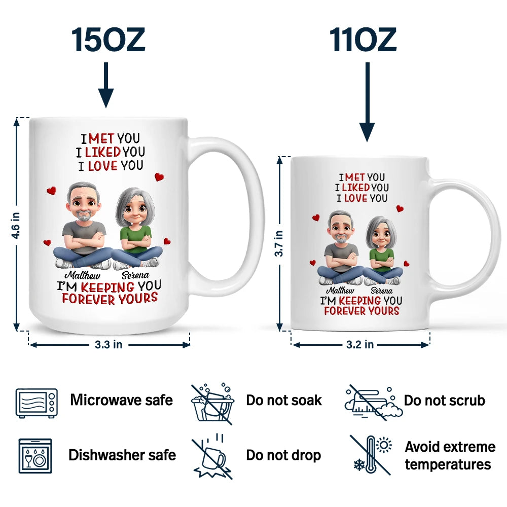 Gift For Couples, Gift For Women, Gift For Men ,Gift For Husban d,Gift For Wife, Gift For Girlfriend, Gift For Boyfriend ,Top Market, Old Couples, Love - I Met You Liked You Love You Keeping You 3D Effect Couple - Personalized Mug