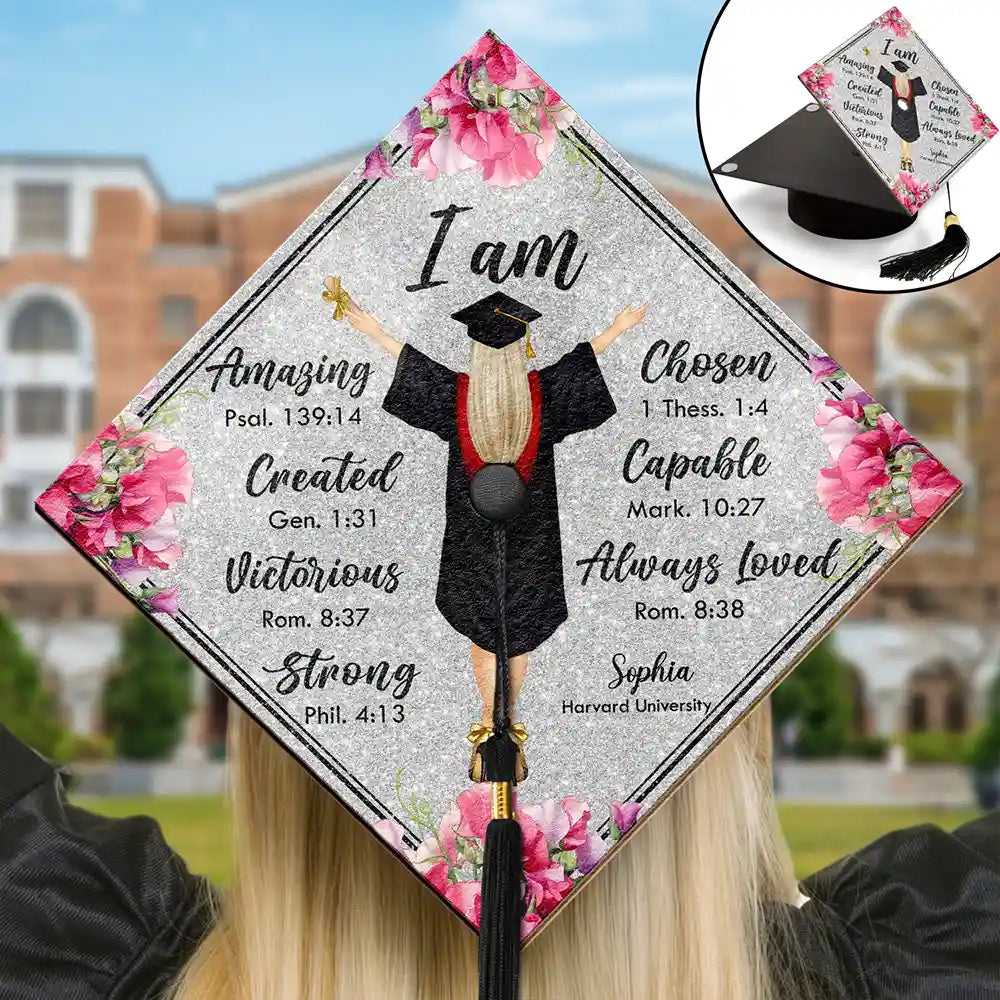 I Am Amazing Capable Strong - Personalized Graduation Cap Topper