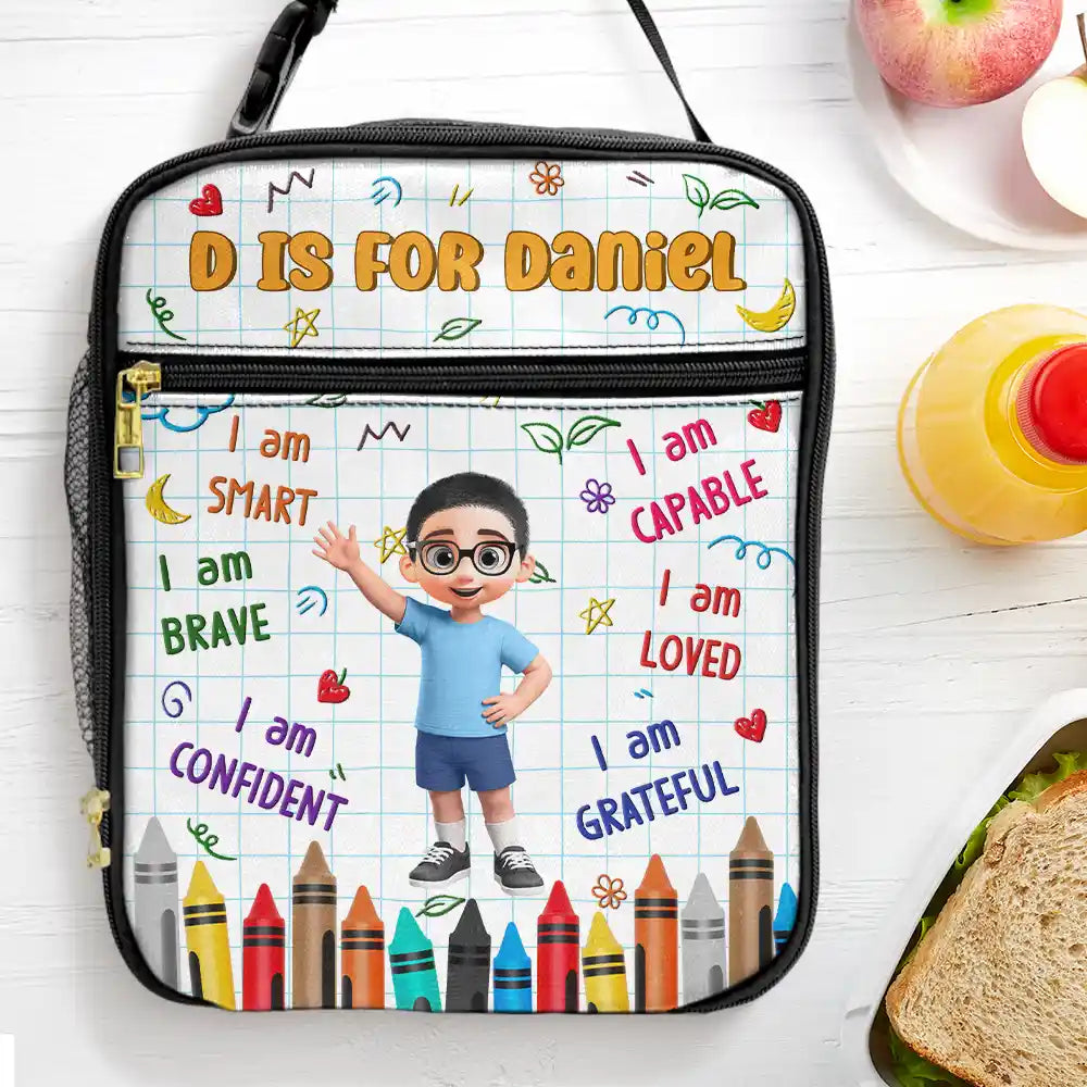 Back To School,Parents,Adorable,Vector - I Am Brave Kind & Smart - Personalized Kids Lunch Bag