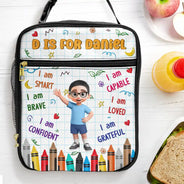 Back To School,Parents,Adorable,Vector - I Am Brave Kind & Smart - Personalized Kids Lunch Bag