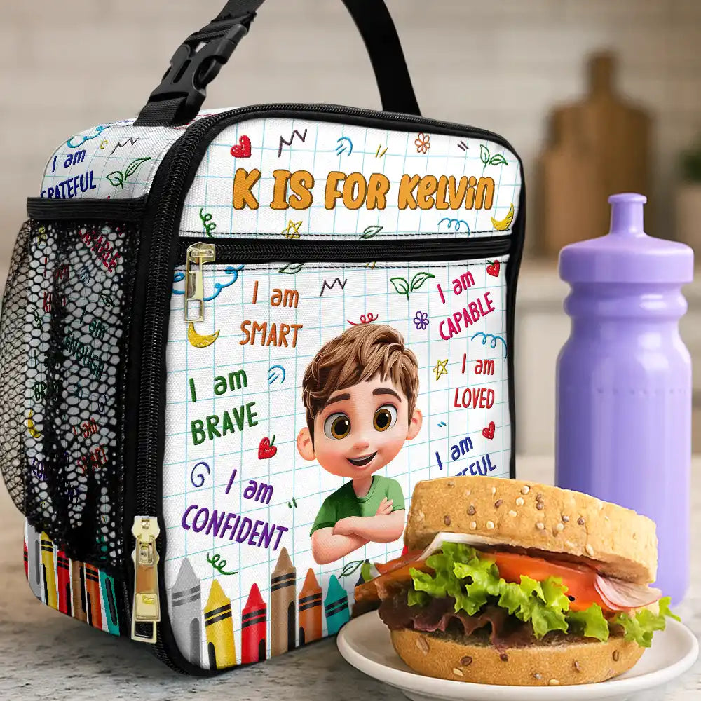 Back To School,Gift For Kids,Gift For Grandkids,Happy - I Am Kind I Am Capable - Personalized Kids Lunch Bag