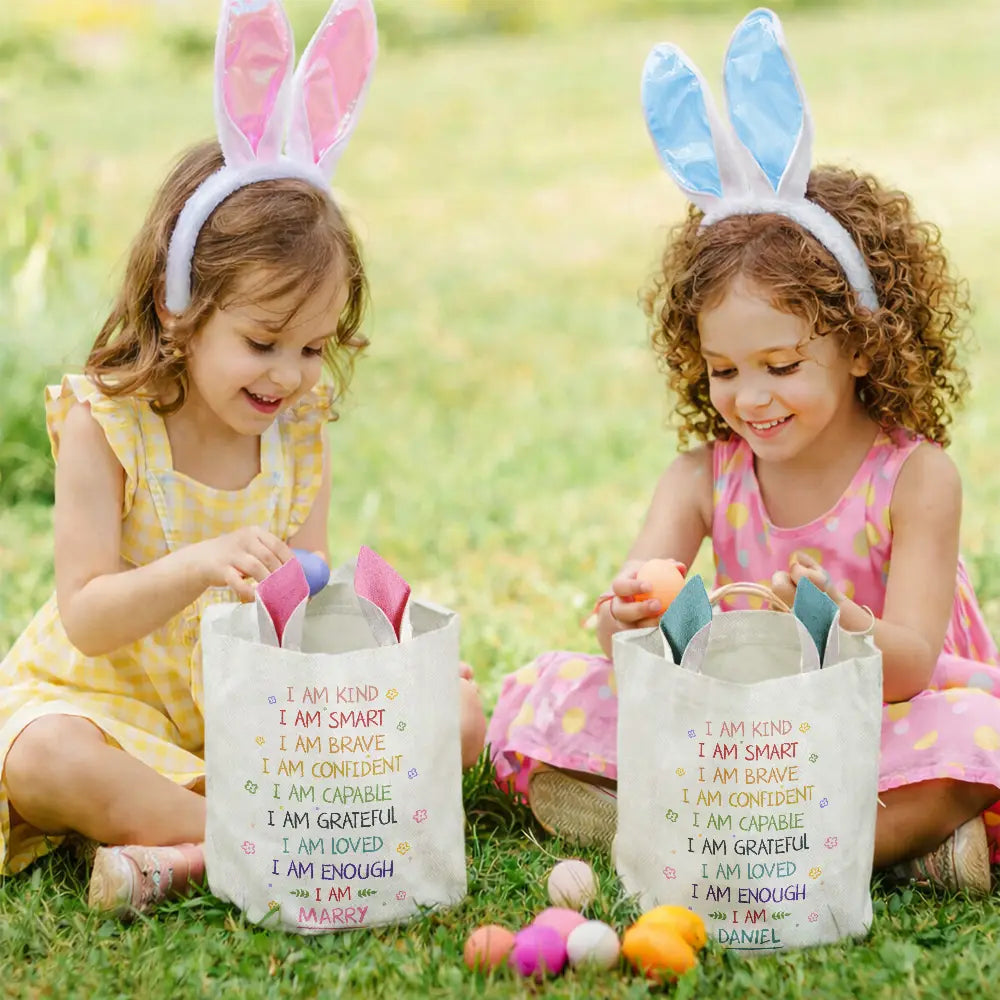 Gift For Kids,Grandma - Grandkids,Gift For Grandkids,Dad - Children,Mom - Children,Easter,Happy - I Am Kind I Am Smart - Personalized Bunny Ears Bucket Bag