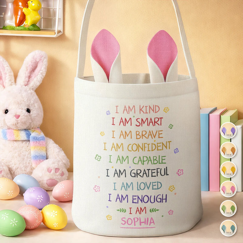 Gift For Kids,Grandma - Grandkids,Gift For Grandkids,Dad - Children,Mom - Children,Easter,Happy - I Am Kind I Am Smart - Personalized Bunny Ears Bucket Bag