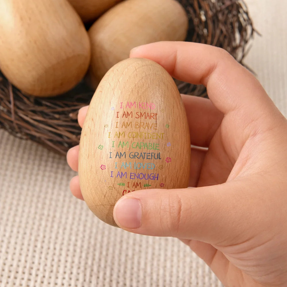 Easter,Gift For Kids,Gift For Grandkids,Grandpa - Grandkids,Grandma - Grandkids,Gift For Son,Dad - Sons,Mom - Sons,Gift For Daughter,Dad - Daughters (Young),Mom - Daughters (Young),Happy - I Am Kind I Am Smart - Personalized Musical Wooden Easter Egg Shaker