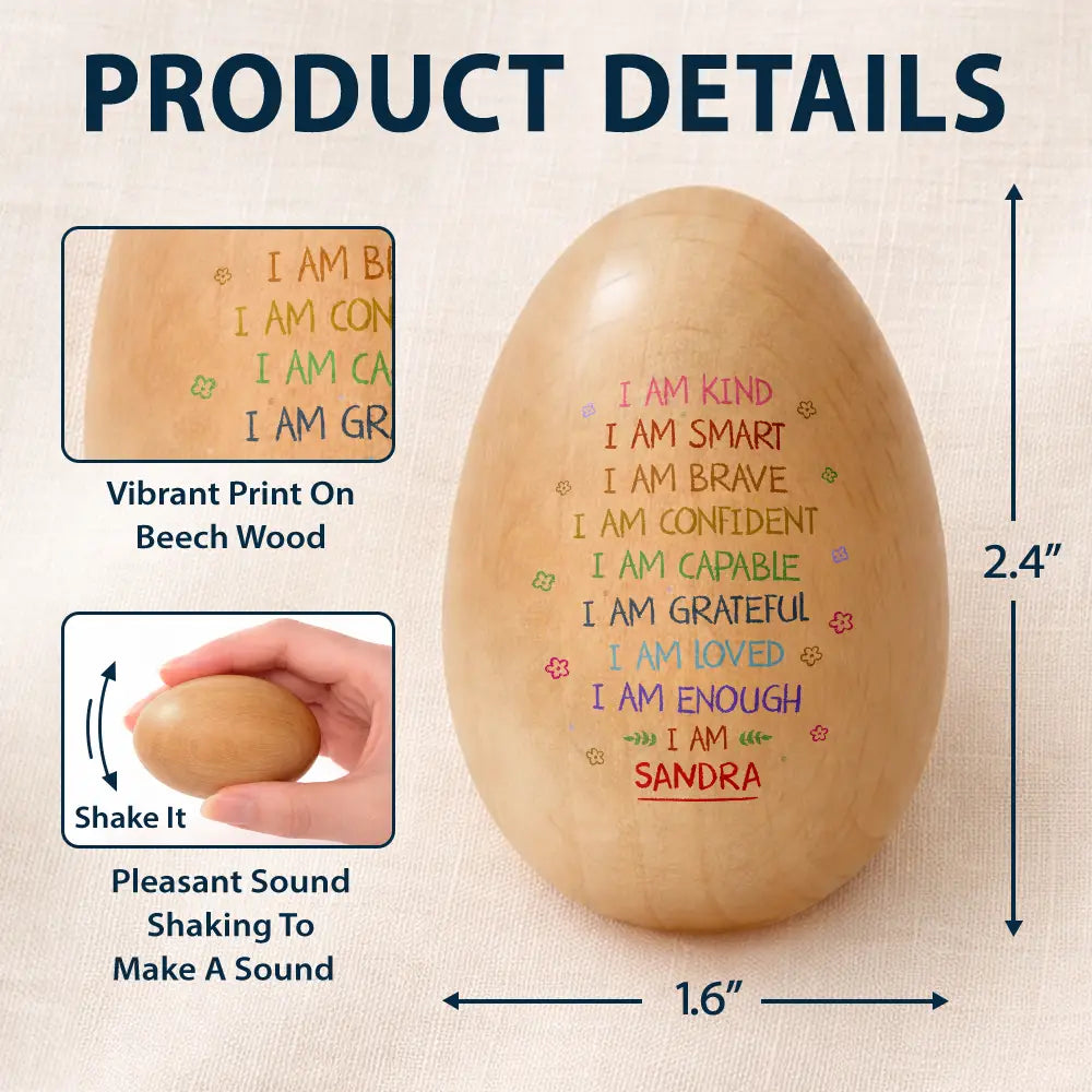 Easter,Gift For Kids,Gift For Grandkids,Grandpa - Grandkids,Grandma - Grandkids,Gift For Son,Dad - Sons,Mom - Sons,Gift For Daughter,Dad - Daughters (Young),Mom - Daughters (Young),Happy - I Am Kind I Am Smart - Personalized Musical Wooden Easter Egg Shaker