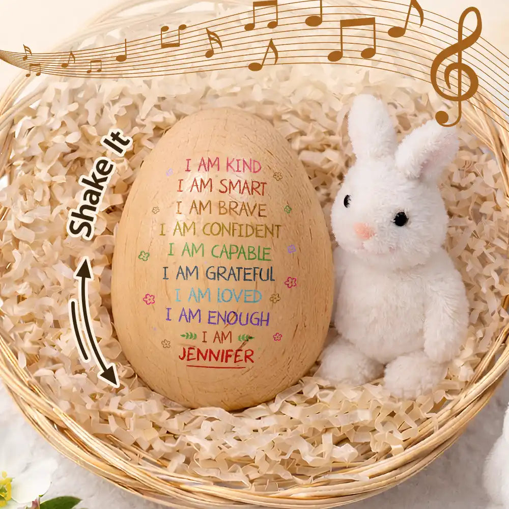 I Am Kind I Am Smart - Personalized Musical Wooden Easter Egg Shaker