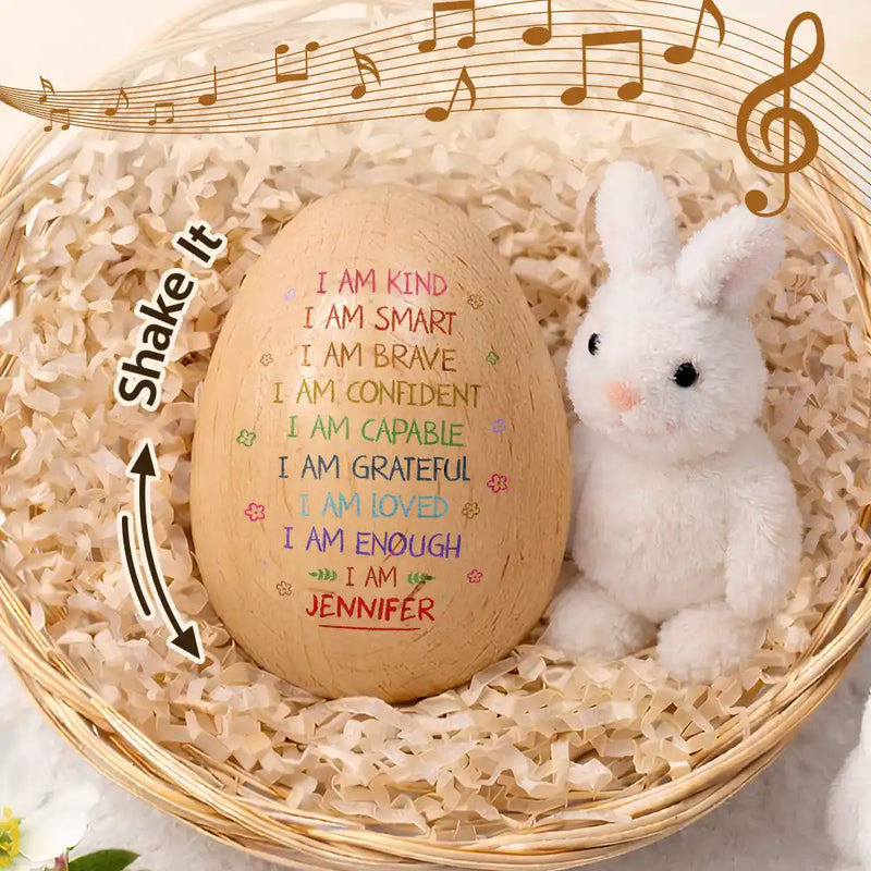 Easter,Gift For Kids,Gift For Grandkids,Grandpa - Grandkids,Grandma - Grandkids,Gift For Son,Dad - Sons,Mom - Sons,Gift For Daughter,Dad - Daughters (Young),Mom - Daughters (Young),Happy - I Am Kind I Am Smart - Personalized Musical Wooden Easter Egg Shaker