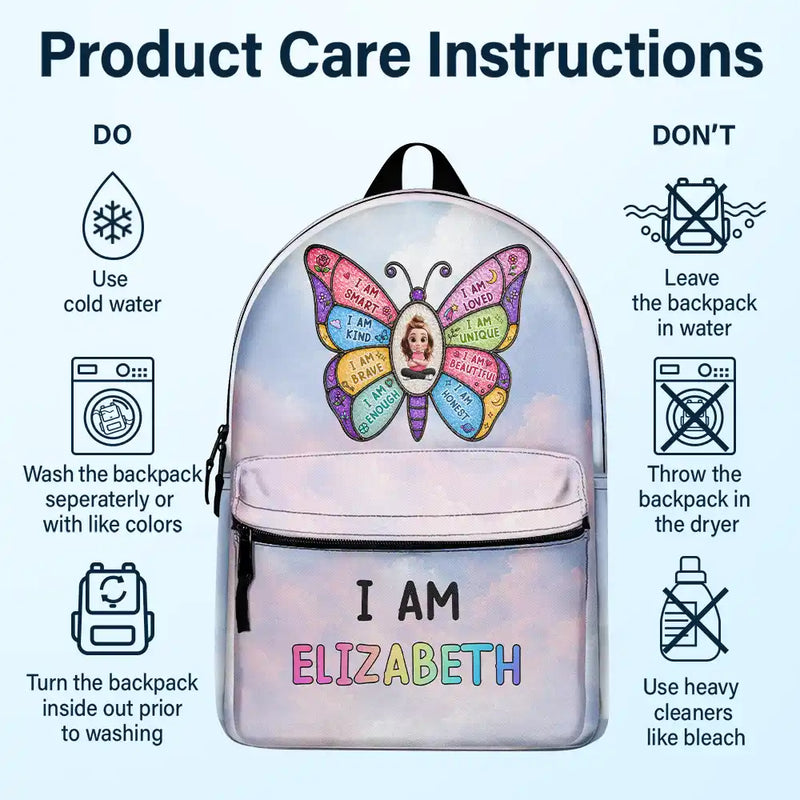 Adorable, Back To School, Gift For Kids, Vector - I Am Smart Kind Brave Butterfly - Personalized Canvas Backpack