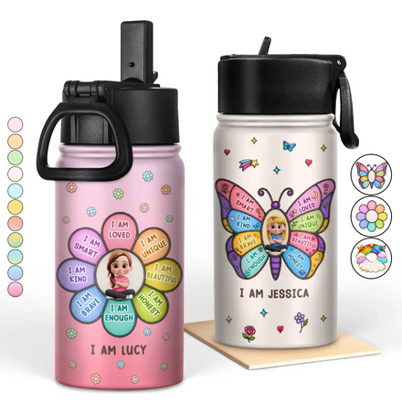 I Am Smart Kind Brave Butterfly - Personalized Kids Water Bottle