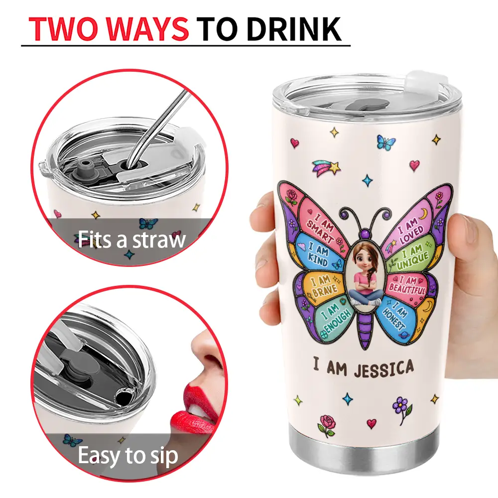 Back To School, Gift For Kids, Adorable, Vector - I Am Smart Kind Brave Butterfly - Personalized Tumbler