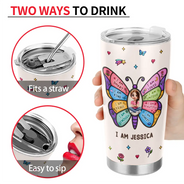 Back To School, Gift For Kids, Adorable, Vector - I Am Smart Kind Brave Butterfly - Personalized Tumbler