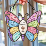 Happy,Gift For Kids,Gift For Grandkids - I Am Smart Kind Brave Butterfly - Personalized Window Hanging Suncatcher Ornament