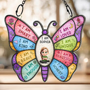 Happy,Gift For Kids,Gift For Grandkids - I Am Smart Kind Brave Butterfly - Personalized Window Hanging Suncatcher Ornament