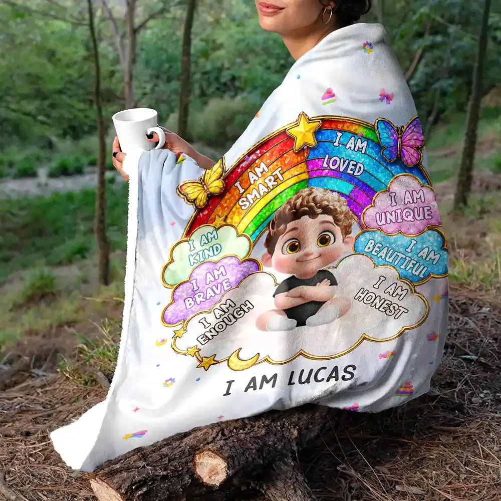 Gift For Kids, Adorable, Vector - I Am Smart Kind Brave Butterfly Flower Rainbow - Personalized Fleece Blanket, Sherpa Blanket