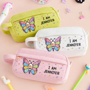 Back To School, Gift For Kids, Adorable, Vector - I Am Smart Kind Brave Butterfly Flower Rainbow - Personalized Corduroy Pencil Case