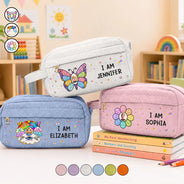 Back To School, Gift For Kids, Adorable, Vector - I Am Smart Kind Brave Butterfly Flower Rainbow - Personalized Corduroy Pencil Case